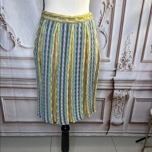M by Missoni Yellow and Blue Pleated Pencil Skirt
